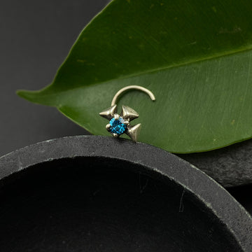 Aqua Blue & Silver Nose Pin